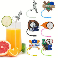 8pcs Sports Theme Straw Tips Cover Reusable Toppers Caps Party Decor