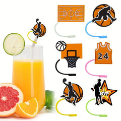 8pcs Sports Theme Straw Tips Cover Reusable Toppers Caps Party Decor