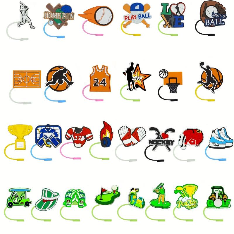 8pcs Sports Theme Straw Tips Cover Reusable Toppers Caps Party Decor