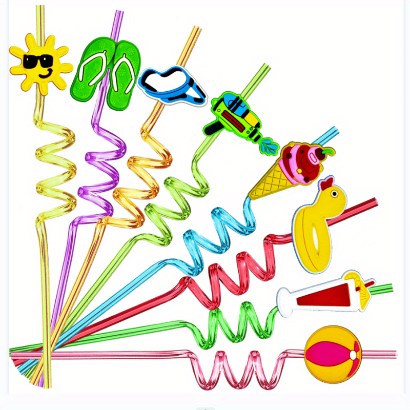 8pcs Beach Theme Reusable Straw For Family Parties