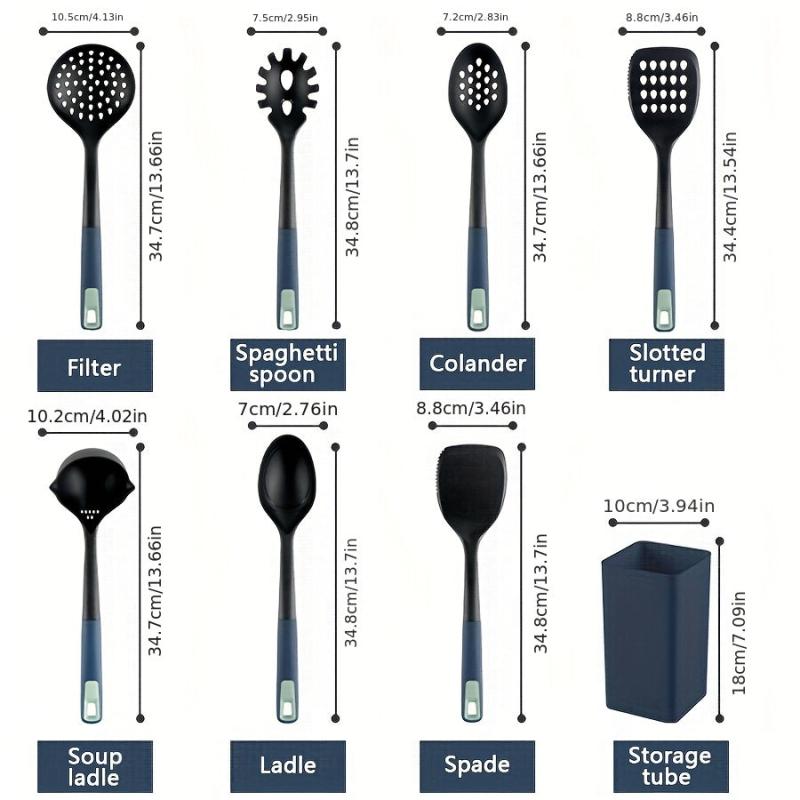 7pcs Nylon Cooking Utensils Set in Storage Bucket Heat Resistant Spatulas Spoons
