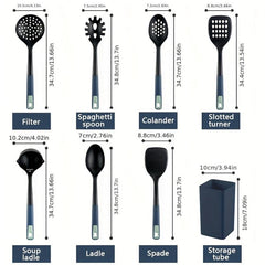 7pcs Nylon Cooking Utensils Set in Storage Bucket Heat Resistant Spatulas Spoons