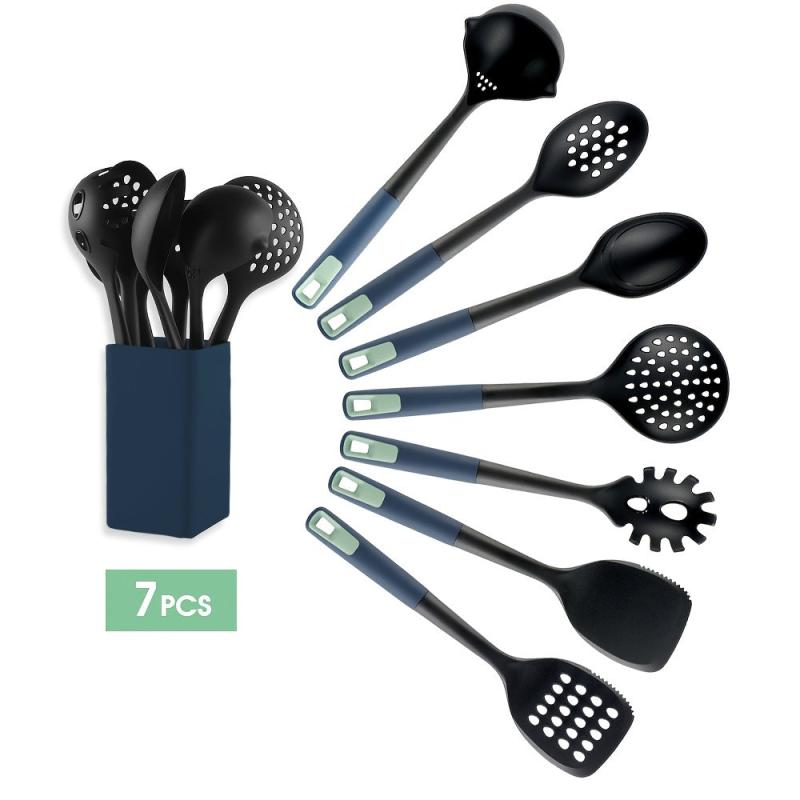 7pcs Nylon Cooking Utensils Set in Storage Bucket Heat Resistant Spatulas Spoons