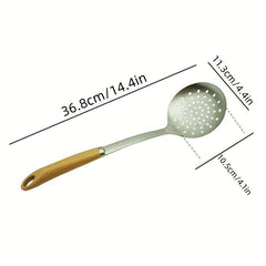 Stainless Steel Colander Spoon w/ Wooden Handle, Kitchen Strainer Ladle