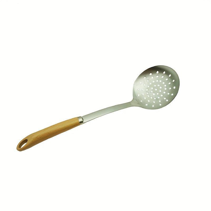 Stainless Steel Colander Spoon w/ Wooden Handle, Kitchen Strainer Ladle