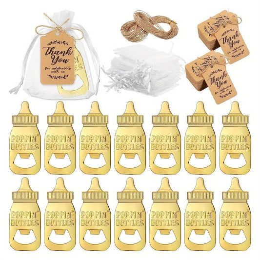 16Pcs Baby Shower Bottle Openers with Organza Bags & Thank You Tags
