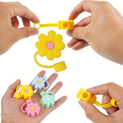 4pcs Flower Silicone Straw Covers Reusable Anti-dust Cup Accessories
