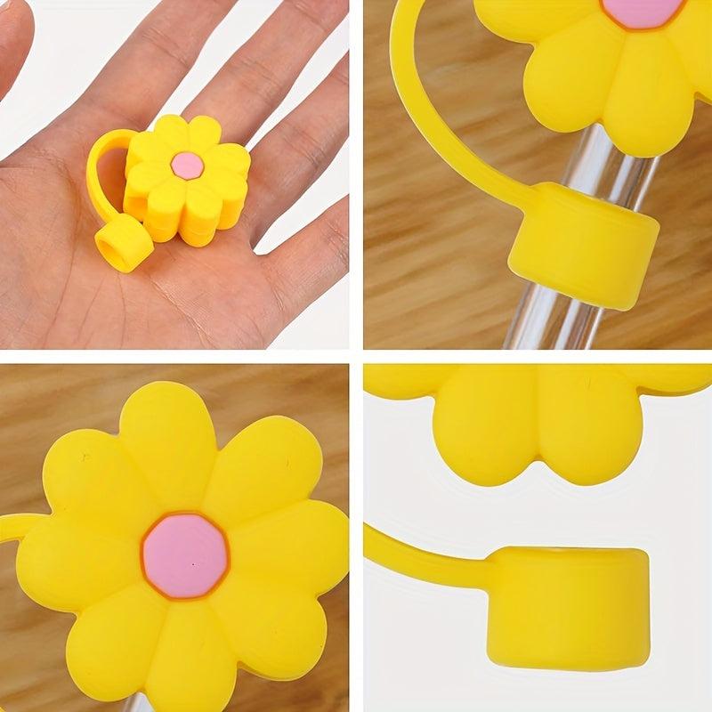 4pcs Flower Silicone Straw Covers Reusable Anti-dust Cup Accessories