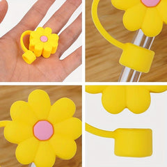 4pcs Flower Silicone Straw Covers Reusable Anti-dust Cup Accessories