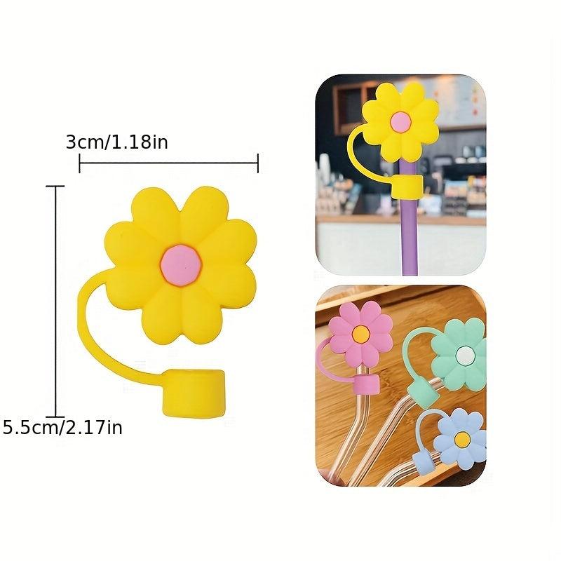 4pcs Flower Silicone Straw Covers Reusable Anti-dust Cup Accessories
