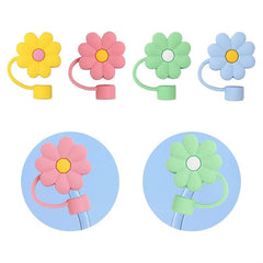 4pcs Flower Silicone Straw Covers Reusable Anti-dust Cup Accessories