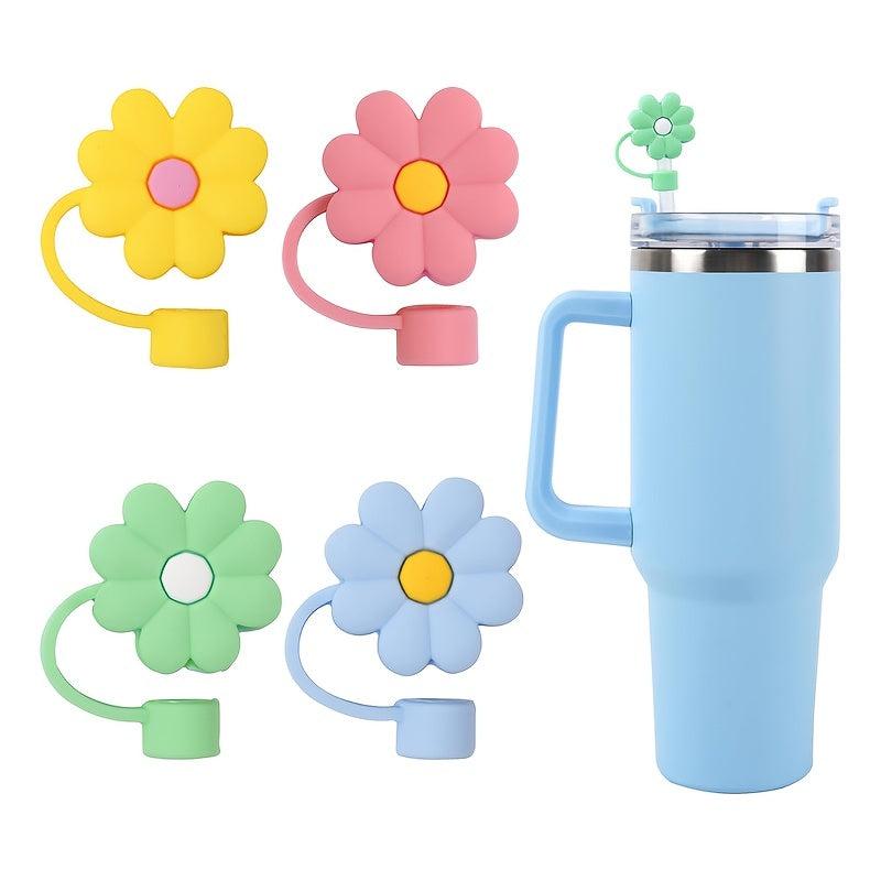 4pcs Flower Silicone Straw Covers Reusable Anti-dust Cup Accessories