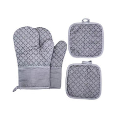 4pcs Colorful Printed Cotton Oven Mitts & Silicone Heat Insulation Mat