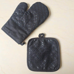 4pcs Colorful Printed Cotton Oven Mitts & Silicone Heat Insulation Mat