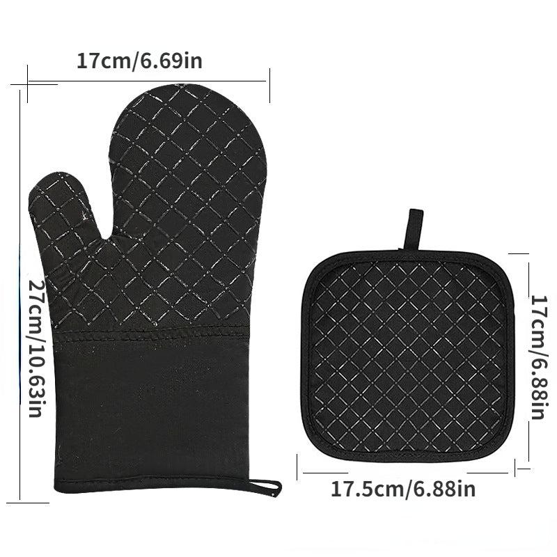 4pcs Colorful Printed Cotton Oven Mitts & Silicone Heat Insulation Mat