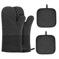 4pcs Colorful Printed Cotton Oven Mitts & Silicone Heat Insulation Mat