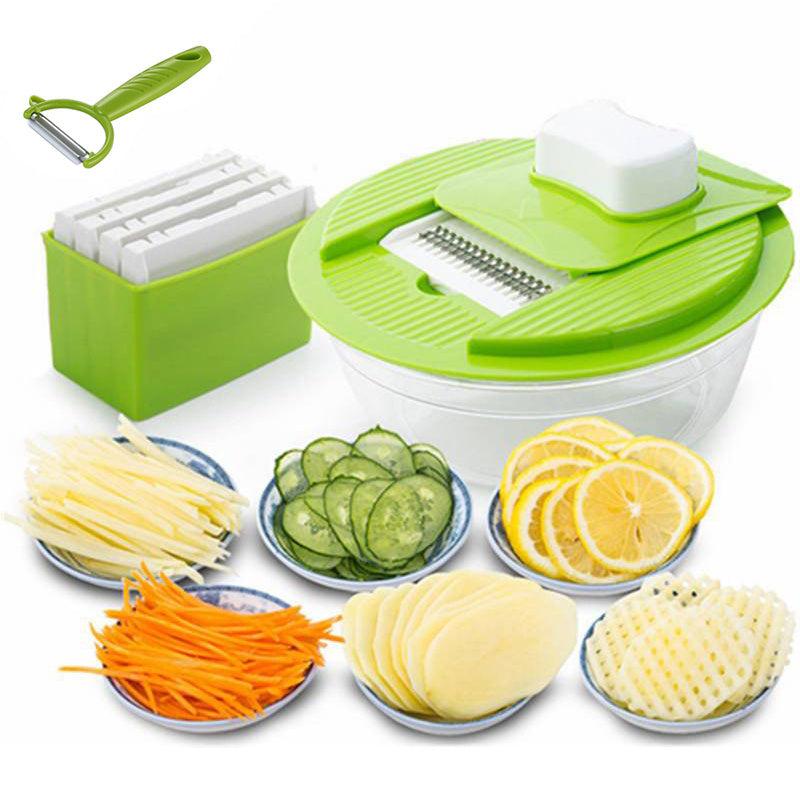 6pc Vegetable Slicer With Hand Guard & Potato Chopper + Bonus Peeler