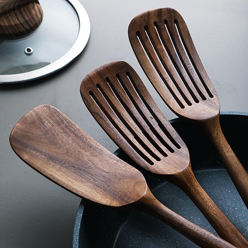 Wooden Slotted Turner Cooking Spatula Non Stick Turner Long Handle Spatula