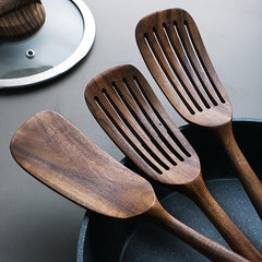 Wooden Slotted Turner Cooking Spatula Non Stick Turner Long Handle Spatula