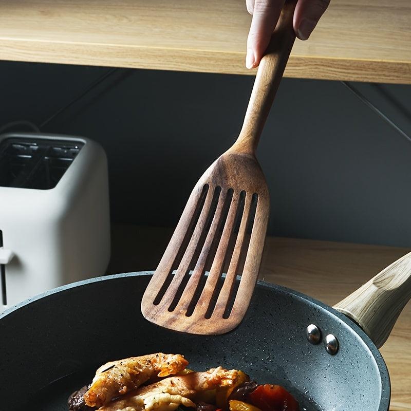 Wooden Slotted Turner Cooking Spatula Non Stick Turner Long Handle Spatula
