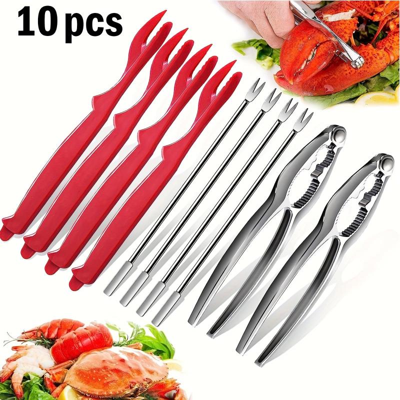 10pcs Stainless Steel Seafood Tools Lobster Crab Pliers Shell Cutters Leg Forks