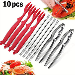 10pcs Stainless Steel Seafood Tools Lobster Crab Pliers Shell Cutters Leg Forks