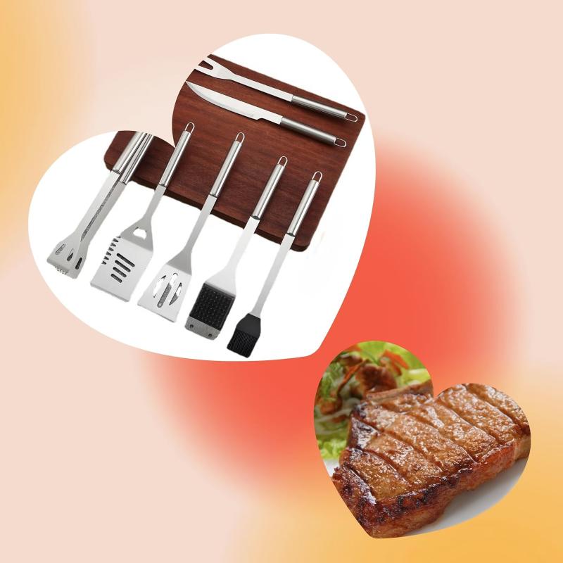 Stainless Steel BBQ Utensil Set - Tongs, Spatula, Brush, Shovel