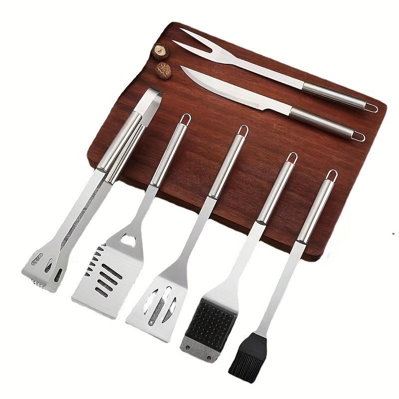 Stainless Steel BBQ Utensil Set - Tongs, Spatula, Brush, Shovel