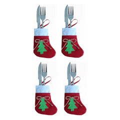 10pcs Christmas Sock & Fork Storage Bag Cartoon Christm