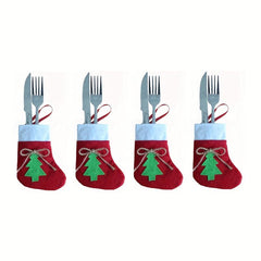10pcs Christmas Sock & Fork Storage Bag Cartoon Christm