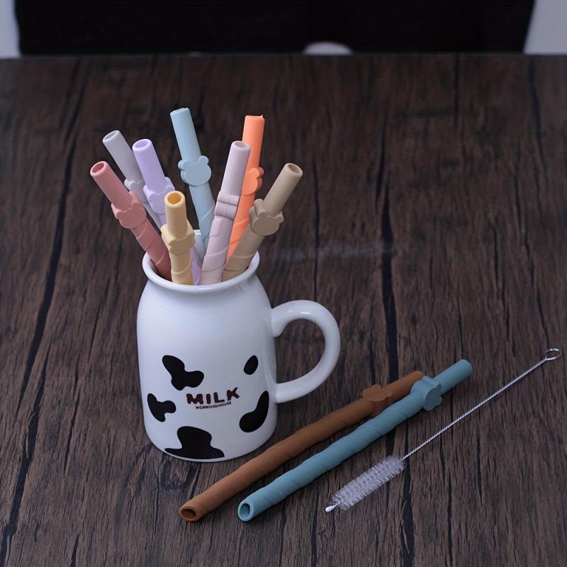 10pcs Reusable Foldable Silicone Straws with Cleaning Brush Box