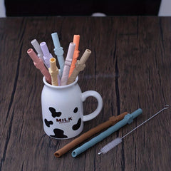 10pcs Reusable Foldable Silicone Straws with Cleaning Brush Box