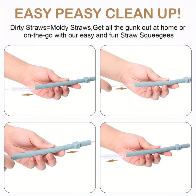 10pcs Reusable Foldable Silicone Straws with Cleaning Brush Box