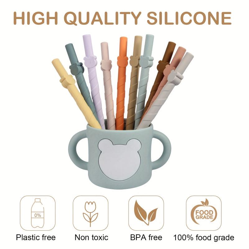 10pcs Reusable Foldable Silicone Straws with Cleaning Brush Box