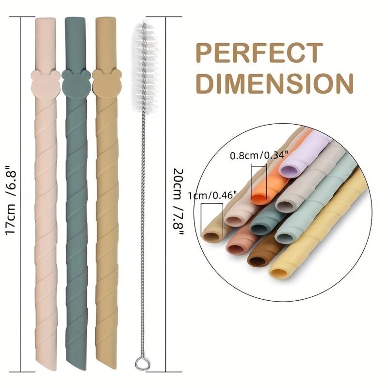 10pcs Reusable Foldable Silicone Straws with Cleaning Brush Box