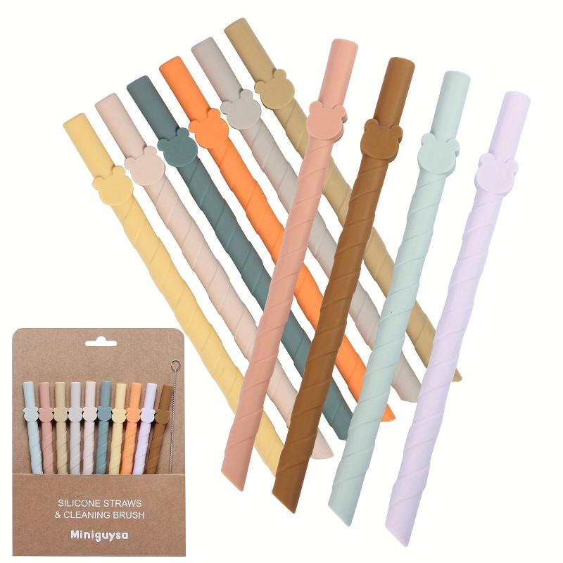 10pcs Reusable Foldable Silicone Straws with Cleaning Brush Box