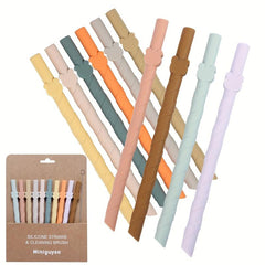 10pcs Reusable Foldable Silicone Straws with Cleaning Brush Box