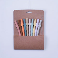 10pcs Reusable Foldable Silicone Straws with Cleaning Brush Box