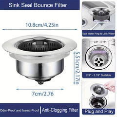 3in1 Kitchen Sink Stopper Strainer Stainless Steel Drain Strainer