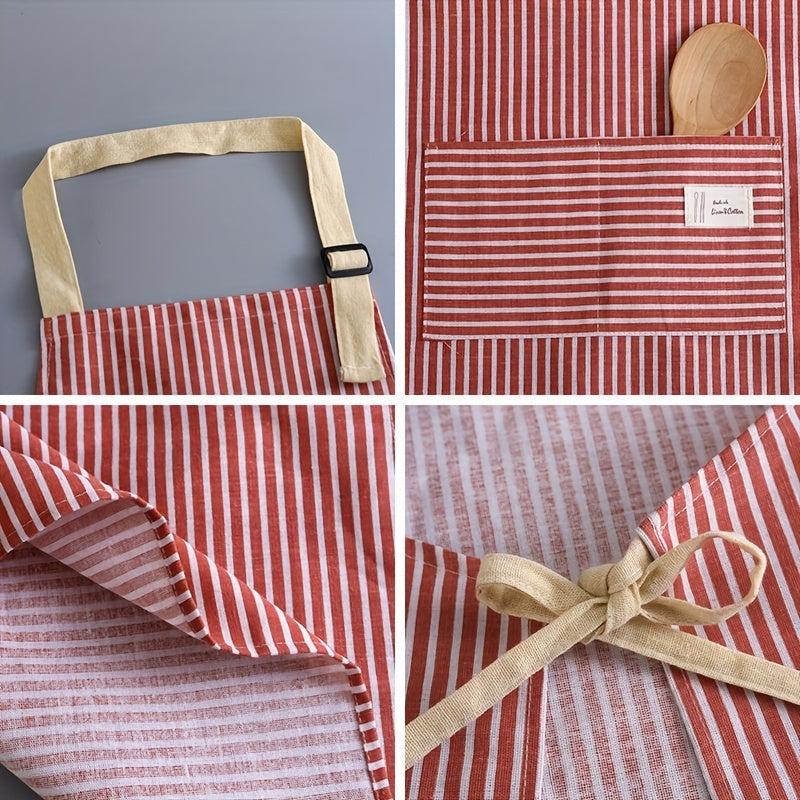 Linen Waterproof Apron Red Green Striped Kitchen Household Adult Apron