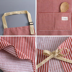 Linen Waterproof Apron Red Green Striped Kitchen Household Adult Apron