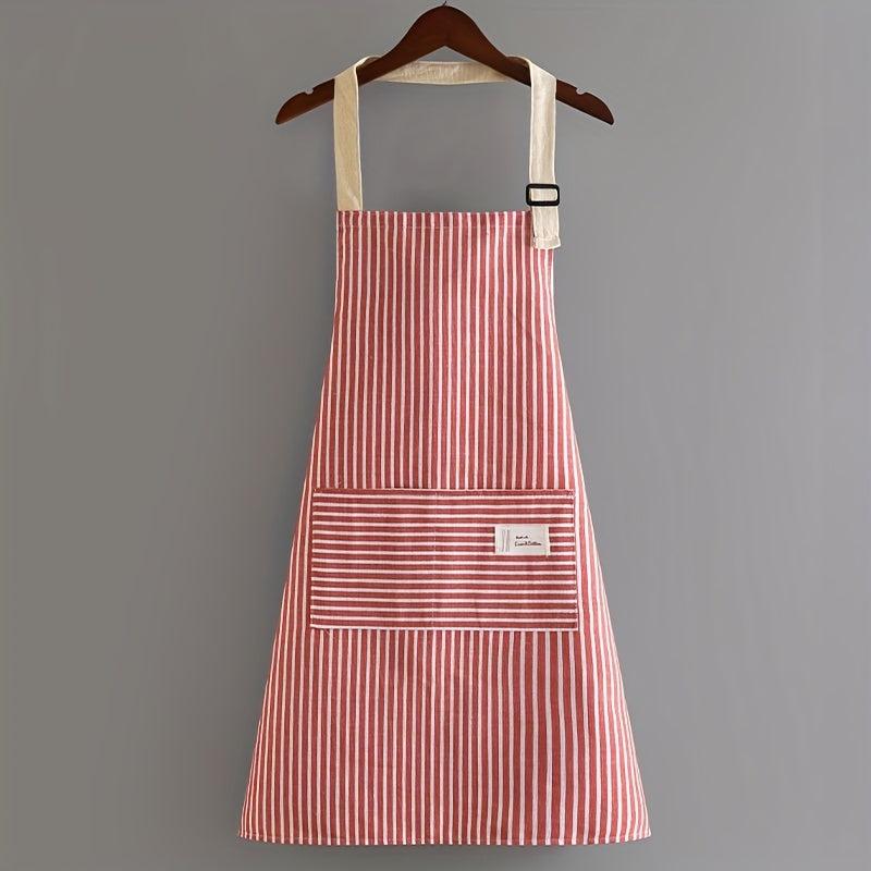 Linen Waterproof Apron Red Green Striped Kitchen Household Adult Apron