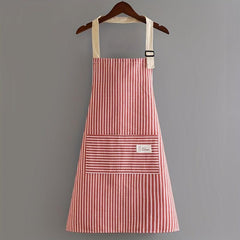 Linen Waterproof Apron Red Green Striped Kitchen Household Adult Apron