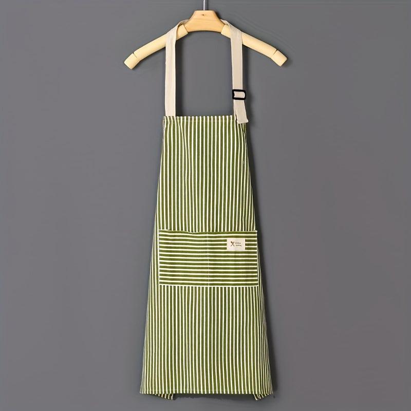 Linen Waterproof Apron Red Green Striped Kitchen Household Adult Apron