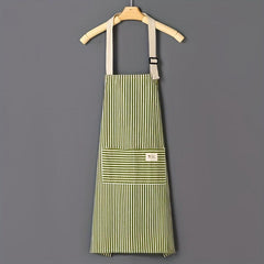 Linen Waterproof Apron Red Green Striped Kitchen Household Adult Apron