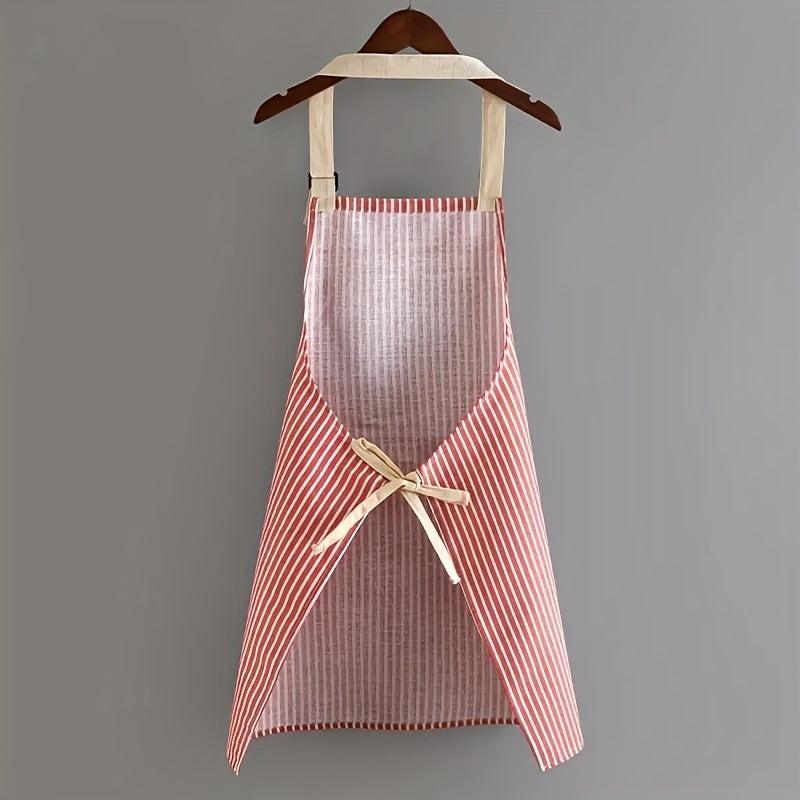 Linen Waterproof Apron Red Green Striped Kitchen Household Adult Apron