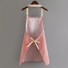Linen Waterproof Apron Red Green Striped Kitchen Household Adult Apron