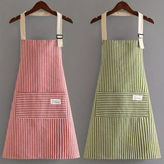 Linen Waterproof Apron Red Green Striped Kitchen Household Adult Apron
