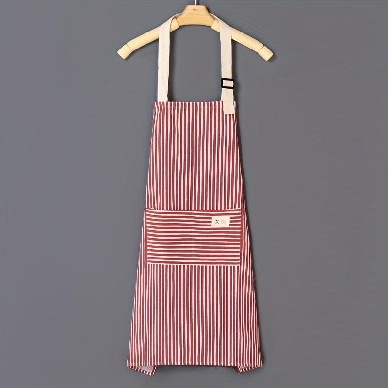 Linen Waterproof Apron Red Green Striped Kitchen Household Adult Apron