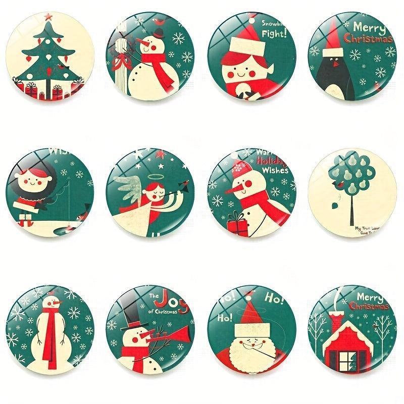 12pcs Christmas Glass Fridge Magnets - Decorative Office Kitchen Magnets